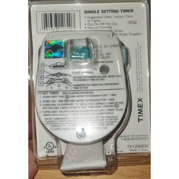 Set of 2 TIMEX Single Setting Timer 15 Amps For Lamps Fans Lights NEW - Picture 3 of 3